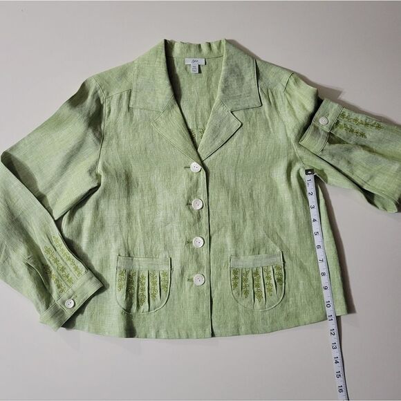 J. Jill Women's Celery Green Embroidered Linen Jacket - Picture 5 of 16